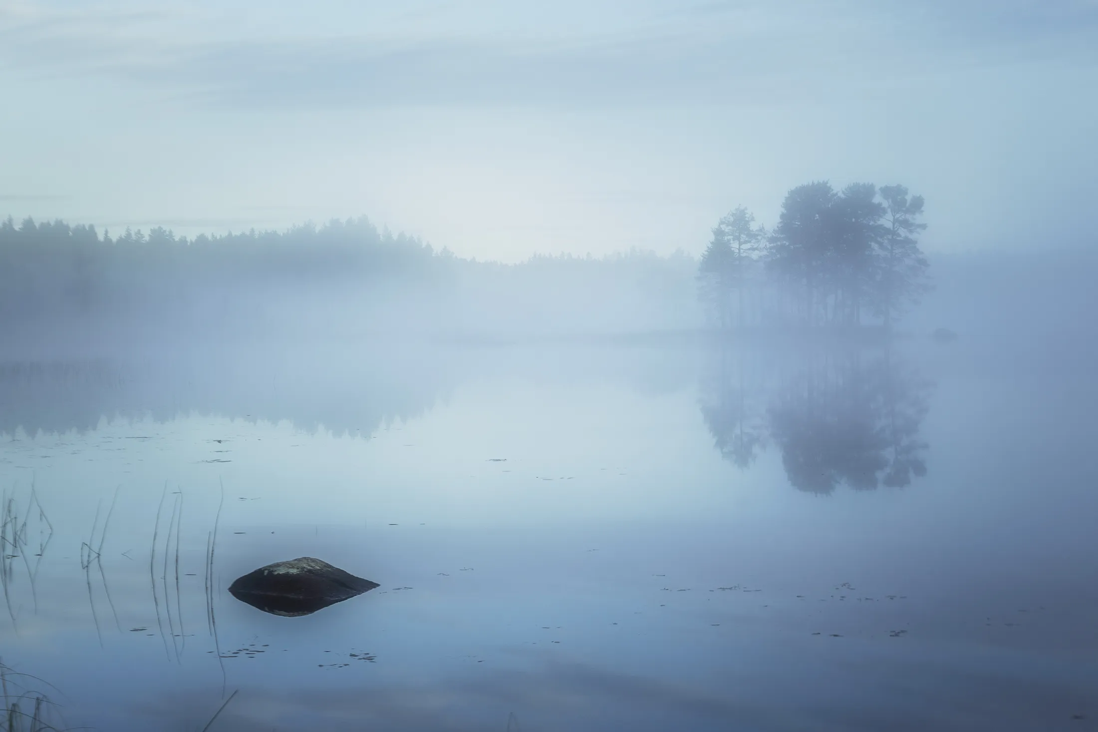 Dimma över vattnet vid Norra Tansen